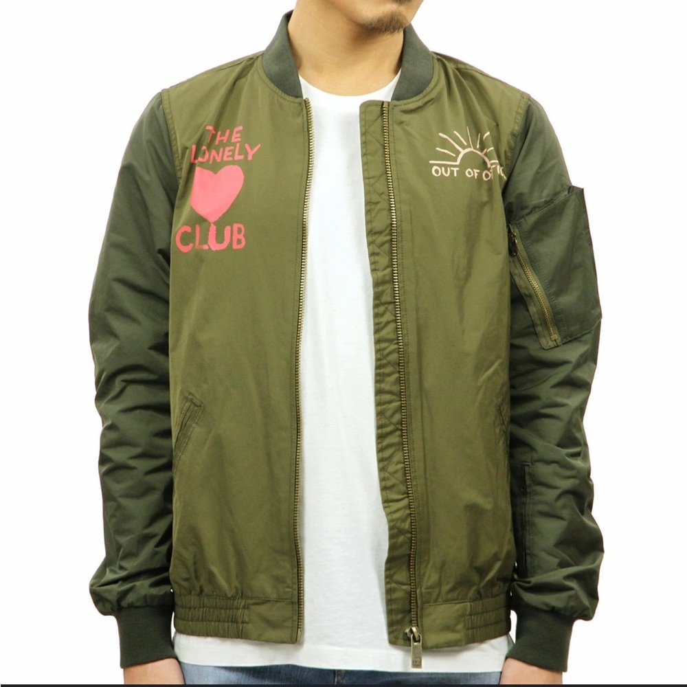 Scotch & Soda Olive Bomber Jacket with Pink Accents